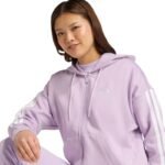 Womens adidas Essentials 3-Stripes Full-Zip Fleece Hoodie Purple JY3080 - Image 5