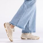 Womens comfortable openwork shoes, beige, Rieker 55960-60 - Image 7