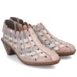 Womens leather high-heeled shoes, comfortable and flexible, cream Rieker 46778-64 - Image 3