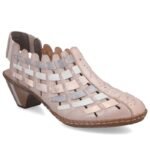 Womens leather high-heeled shoes, comfortable and flexible, cream Rieker 46778-64
