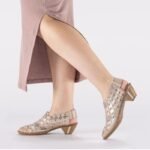 Womens leather high-heeled shoes, comfortable and flexible, cream Rieker 46778-64 - Image 6