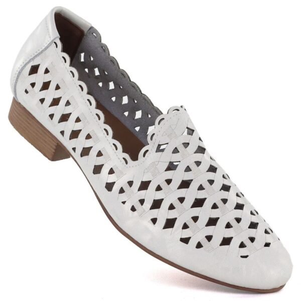 Womens leather openwork shoes, white Jezzi OL50-1