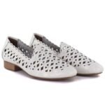 Womens leather openwork shoes, white Jezzi OL50-1 - Image 4