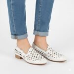 Womens leather openwork shoes, white Jezzi OL50-1 - Image 5