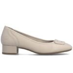 Womens leather pumps with low heels, beige, Rieker 43453-62 - Image 2