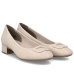 Womens leather pumps with low heels, beige, Rieker 43453-62 - Image 4