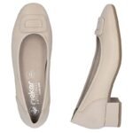 Womens leather pumps with low heels, beige, Rieker 43453-62 - Image 5