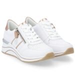 Womens leather wedge sneakers white Remonte Rieker D0T04-80 - Image 2