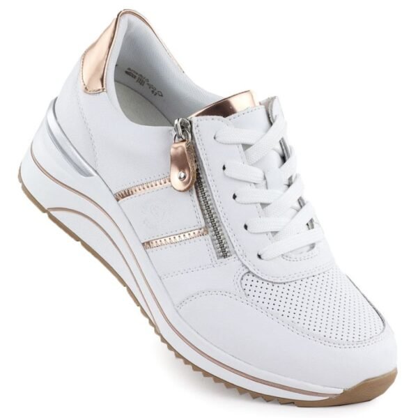 Womens leather wedge sneakers white Remonte Rieker D0T04-80