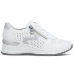 Womens leather wedge sneakers white Rieker N4340-80 - Image 2