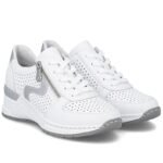 Womens leather wedge sneakers white Rieker N4340-80 - Image 3