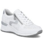 Womens leather wedge sneakers white Rieker N4340-80