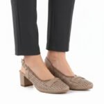 Womens openwork pumps with a strap, beige Jezzi ASA212-8 - Image 5