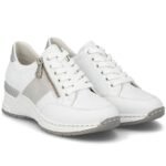 Womens sneakers with zipper, white, Rieker N4322-80 - Image 3