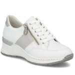 Womens sneakers with zipper, white, Rieker N4322-80