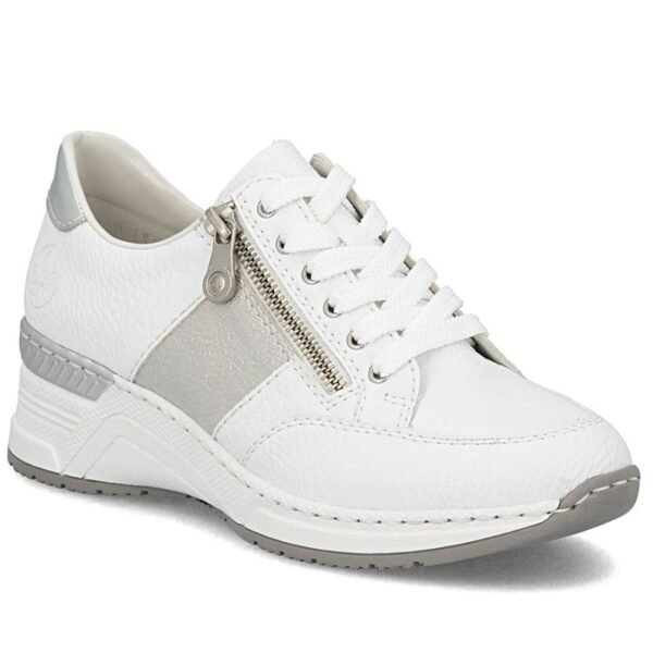 Womens sneakers with zipper, white, Rieker N4322-80