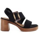 Womens suede sandals with a block heel, black, Potocki 54307 - Image 2