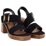 Womens suede sandals with a block heel, black, Potocki 54307 - Image 3