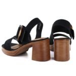 Womens suede sandals with a block heel, black, Potocki 54307 - Image 4