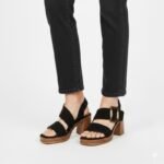 Womens suede sandals with a block heel, black, Potocki 54307 - Image 5