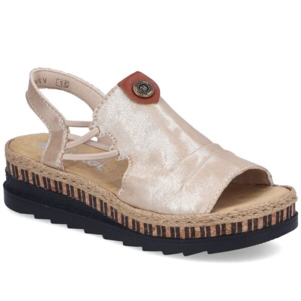 Rieker V7972-60 womens gold wedge sandals