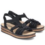 Womens black elastic strap sandals Rieker 62969-00 - Image 3
