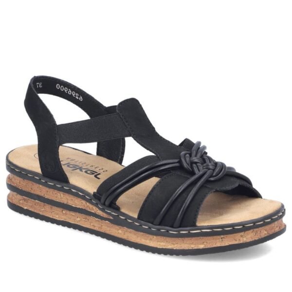 Womens black elastic strap sandals Rieker 62969-00