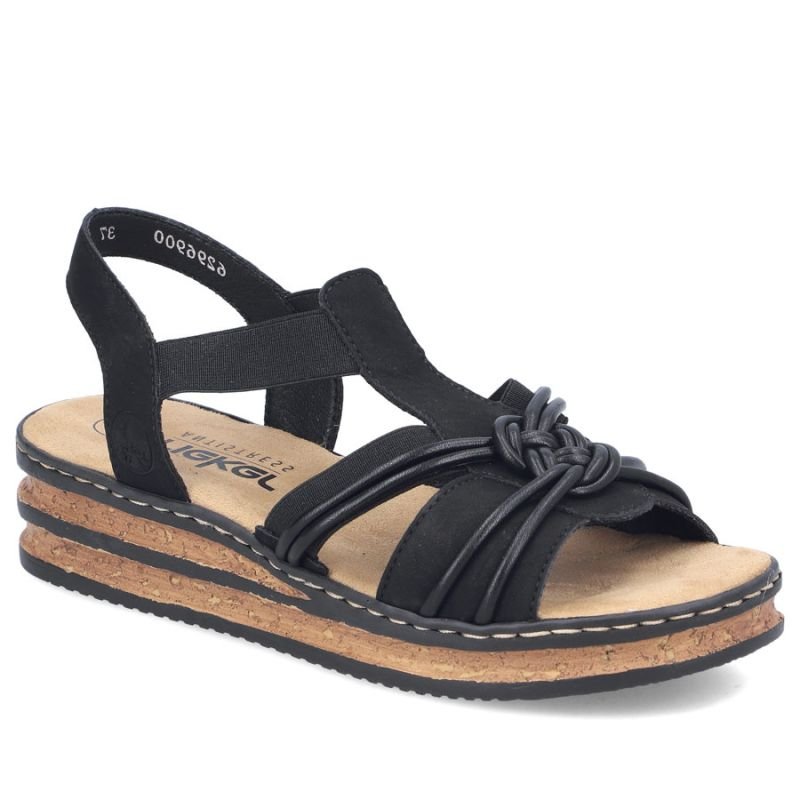 lupin-wear-ca-women-s-black-elastic-strap-sandals-rieker-62969-00-2586080 Womens black elastic strap sandals Rieker 62969-00 - Image 1