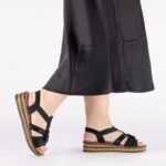 Womens black elastic strap sandals Rieker 62969-00 - Image 6