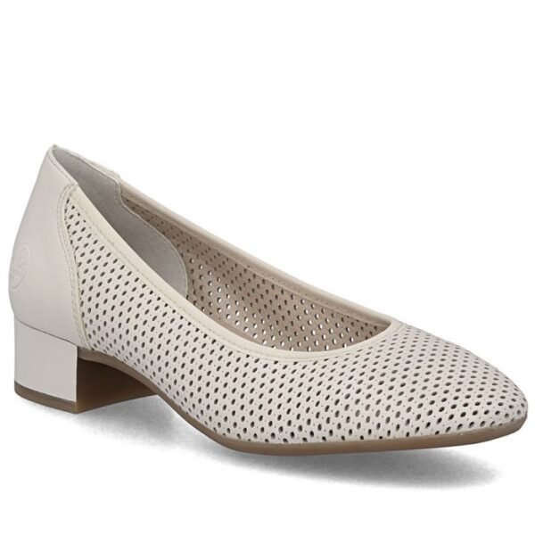 Womens leather pumps with openwork, beige Rieker 43459-60