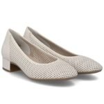 Womens leather pumps with openwork, beige Rieker 43459-60 - Image 4