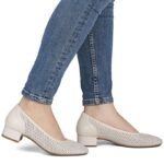 Womens leather pumps with openwork, beige Rieker 43459-60 - Image 6