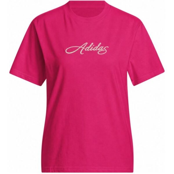 adidas Cursive Wordmark Graphic Fuchsia Womens T-Shirt KT2611