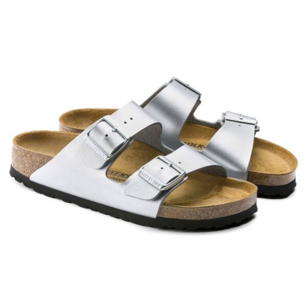 Birkenstock Arizona Birko-Flor Silver Womens Slides Regular Wide (1012282)