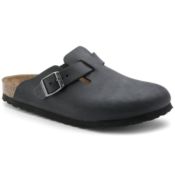 Birkenstock Boston Black womens/mens clogs, oiled leather, narrow slippers (0059463)