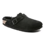 Birkenstock Boston Shearling Black Womens Wool Insulated Clogs in Suede Leather Narrow (0259883)