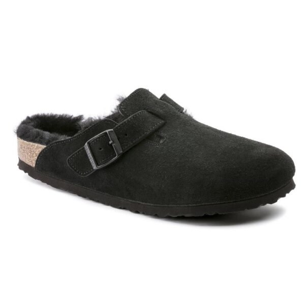 Birkenstock Boston Shearling Black Womens Wool Insulated Clogs in Suede Leather Narrow (0259883)