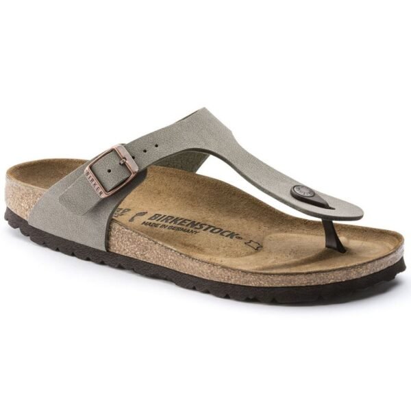Birkenstock Gizeh Birko-Flor Nubuck Stone Regular Womens Flip-Flops Gray-Beige Wide (43391)