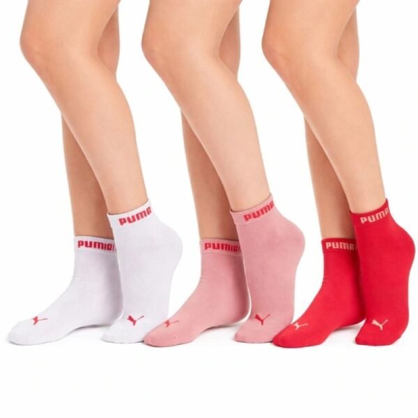 Puma Womens 3-Pack Ankle Socks Cotton Pink/Red/White