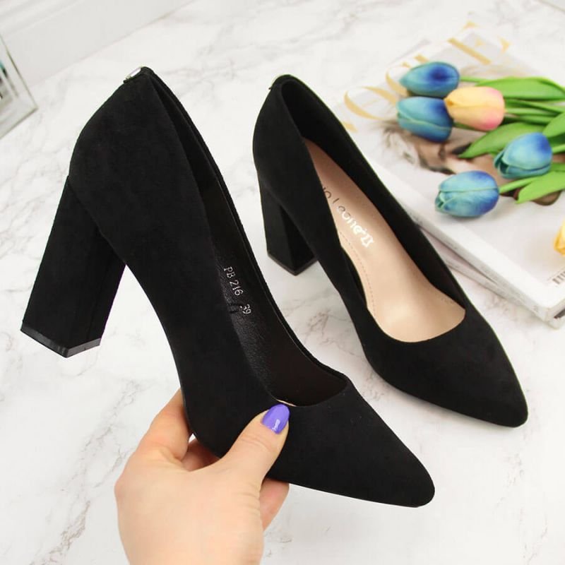 lupin-wear-ca-sergio-leone-w-sk316a-suede-pumps-on-the-block-heel-in-black-812601 Sergio Leone W SK316A Suede Pumps on the Block Heel in Black - Image 1
