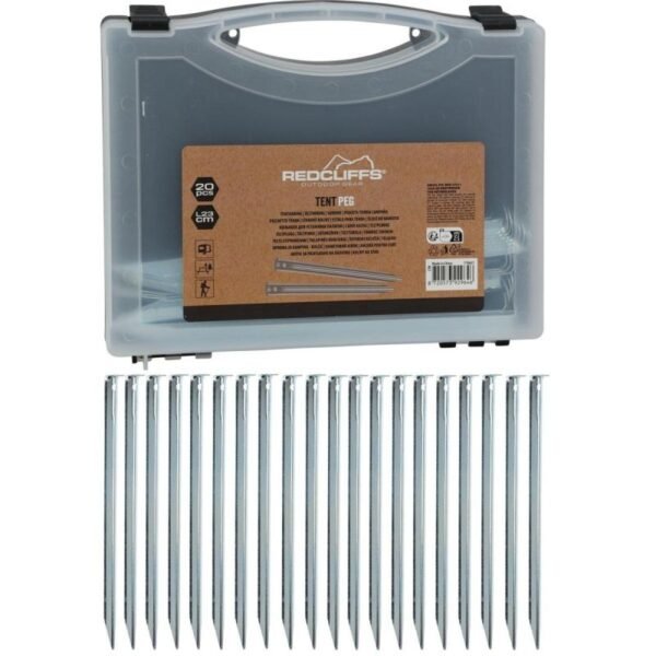 TENT PEGS 23CM SET OF 20 METAL IN REDCLIFFS CASE