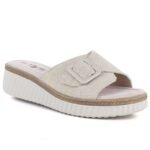 Womens beige leather wedge sandals S.Barski 7002