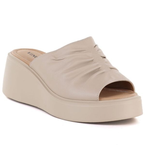 Womens beige leather wedge sandals Vinceza 66949