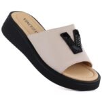 Womens beige leather wedge sandals Vinceza 66950