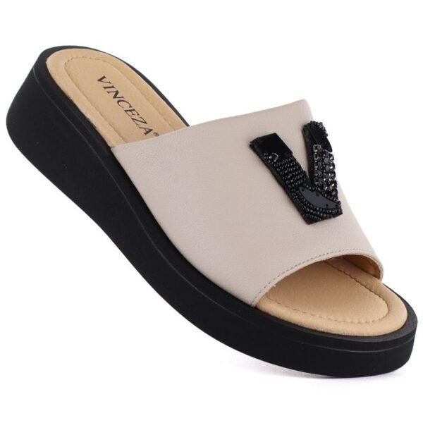 Womens beige leather wedge sandals Vinceza 66950