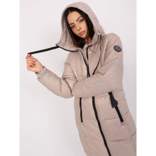 Womens beige quilted winter jacket SUBLEVEL knee-length (D50048X44518B3)