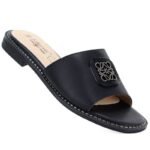 Womens black leather flip-flops S.Barski KV61-6019
