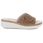 Womens brown leather wedge sandals S.Barski 7002
