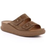 Womens brown leather wedge sandals Vinceza 66916
