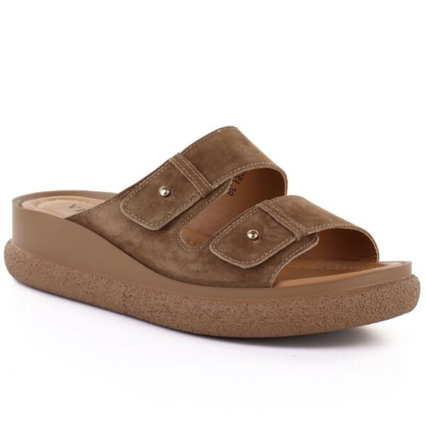 Womens brown leather wedge sandals Vinceza 66916